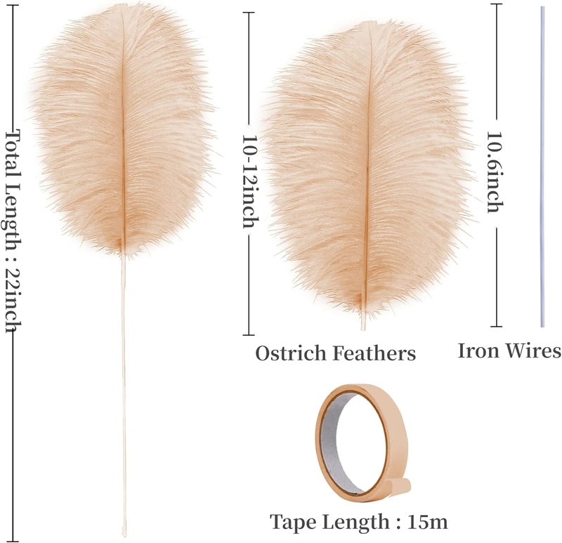 Holmgren Champagne Large Ostrich Feathers - 20pcs Making Kit 22 Inch Boho Feather Decor for Vase, Floral Arrangement, Wedding Party Centerpieces Home Decorations（Champagne） - Image 3